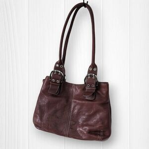 Tignanello Womens Shoulder Bag Genuine Leather Adjustable Strap Brown Leather